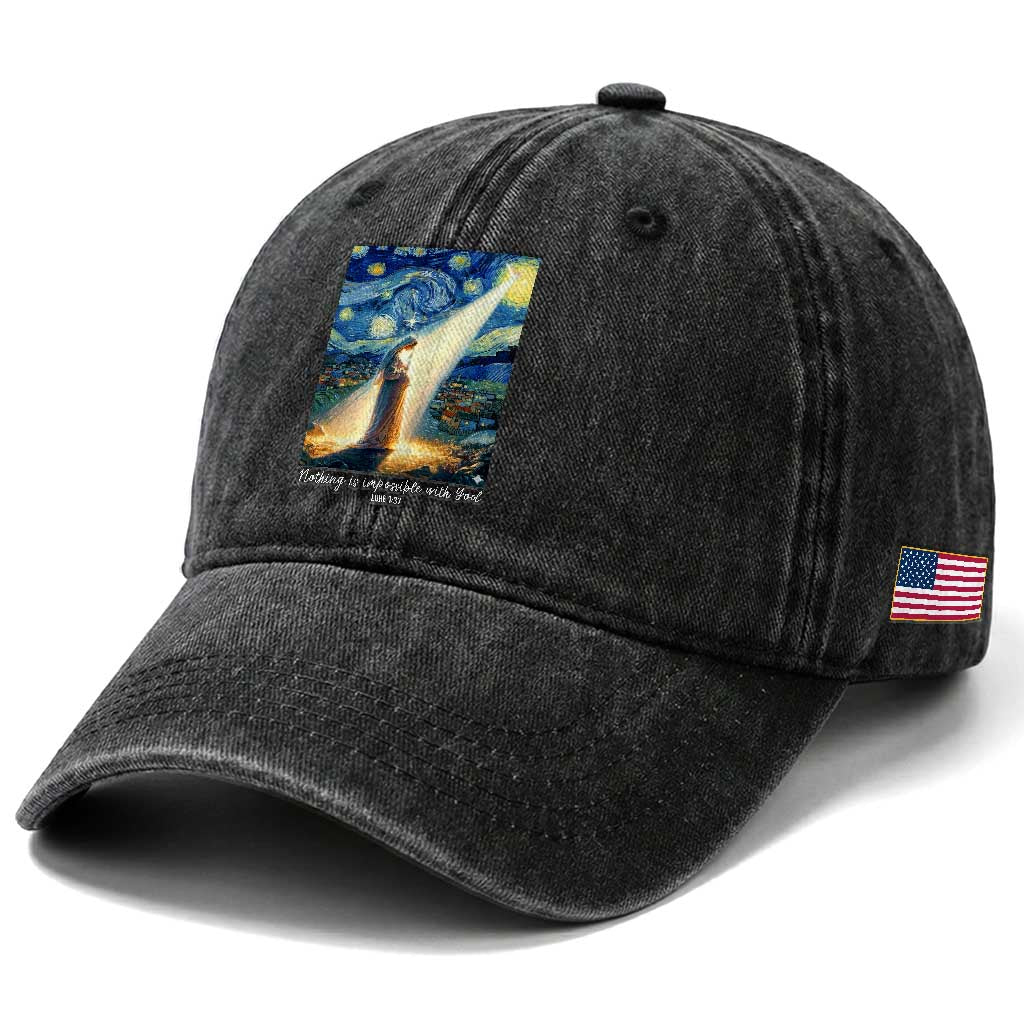 Virgin Mary Starry Night Washed Cotton Baseball Cap Luke 2:11 Christian Faith