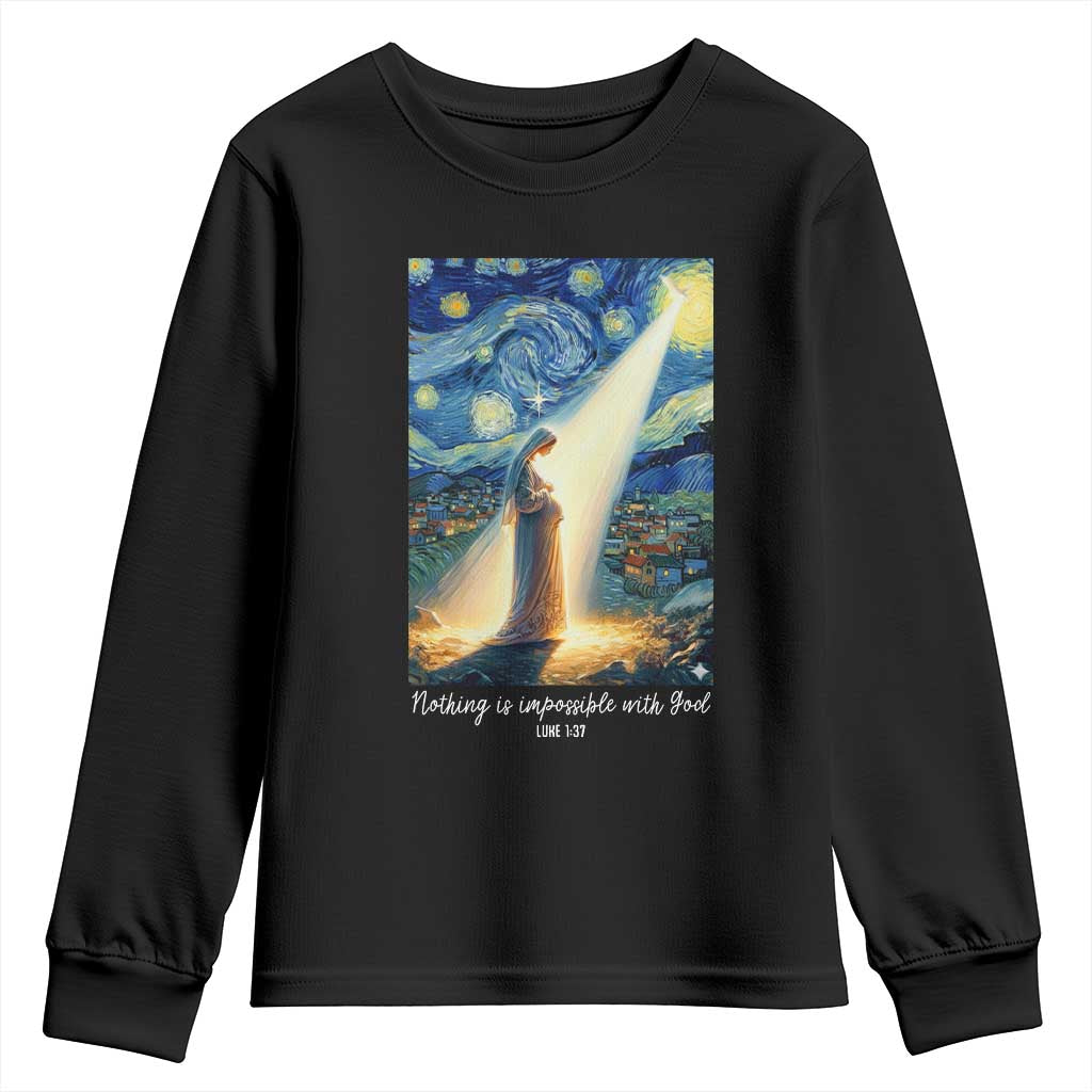 Virgin Mary Starry Night Youth Sweatshirt Luke 2:11 Christian Faith - Wonder Print Shop