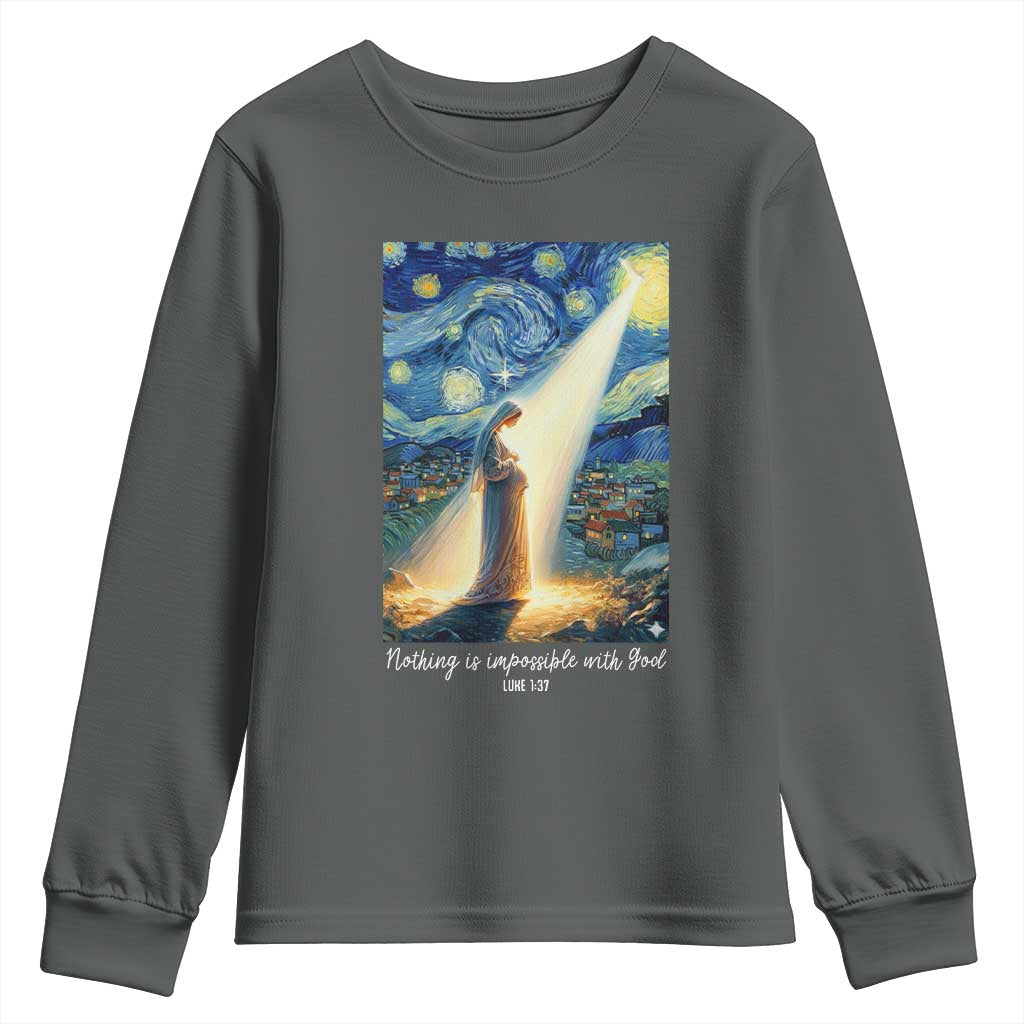 Virgin Mary Starry Night Youth Sweatshirt Luke 2:11 Christian Faith - Wonder Print Shop