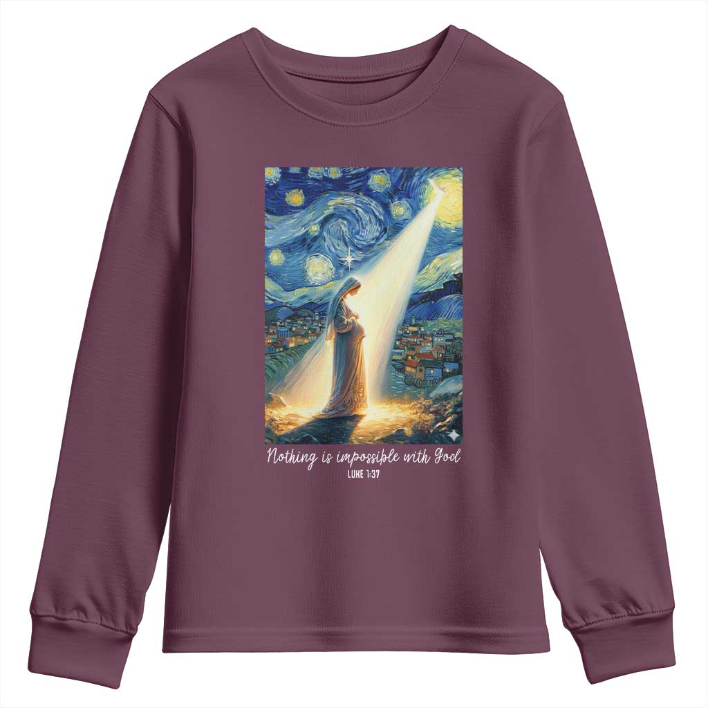 Virgin Mary Starry Night Youth Sweatshirt Luke 2:11 Christian Faith - Wonder Print Shop