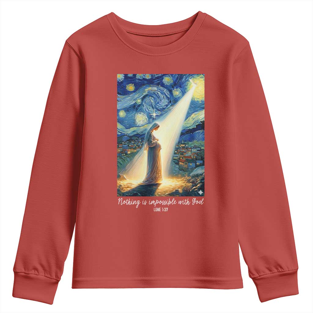 Virgin Mary Starry Night Youth Sweatshirt Luke 2:11 Christian Faith - Wonder Print Shop