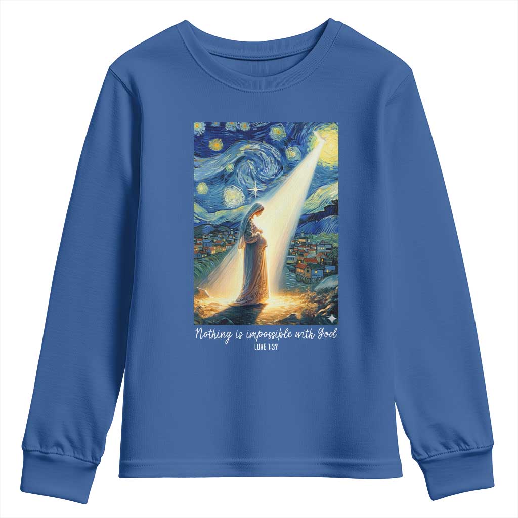 Virgin Mary Starry Night Youth Sweatshirt Luke 2:11 Christian Faith - Wonder Print Shop