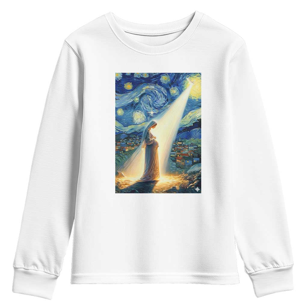 Virgin Mary Starry Night Youth Sweatshirt Luke 2:11 Christian Faith - Wonder Print Shop