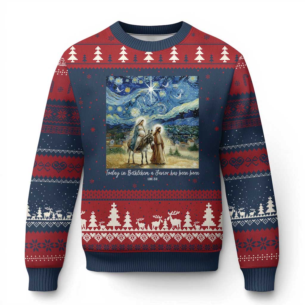 Bethlehem Starry Night Ugly Christmas Sweater Nativity Luke 2:11 Christian Xmas - Wonder Print Shop