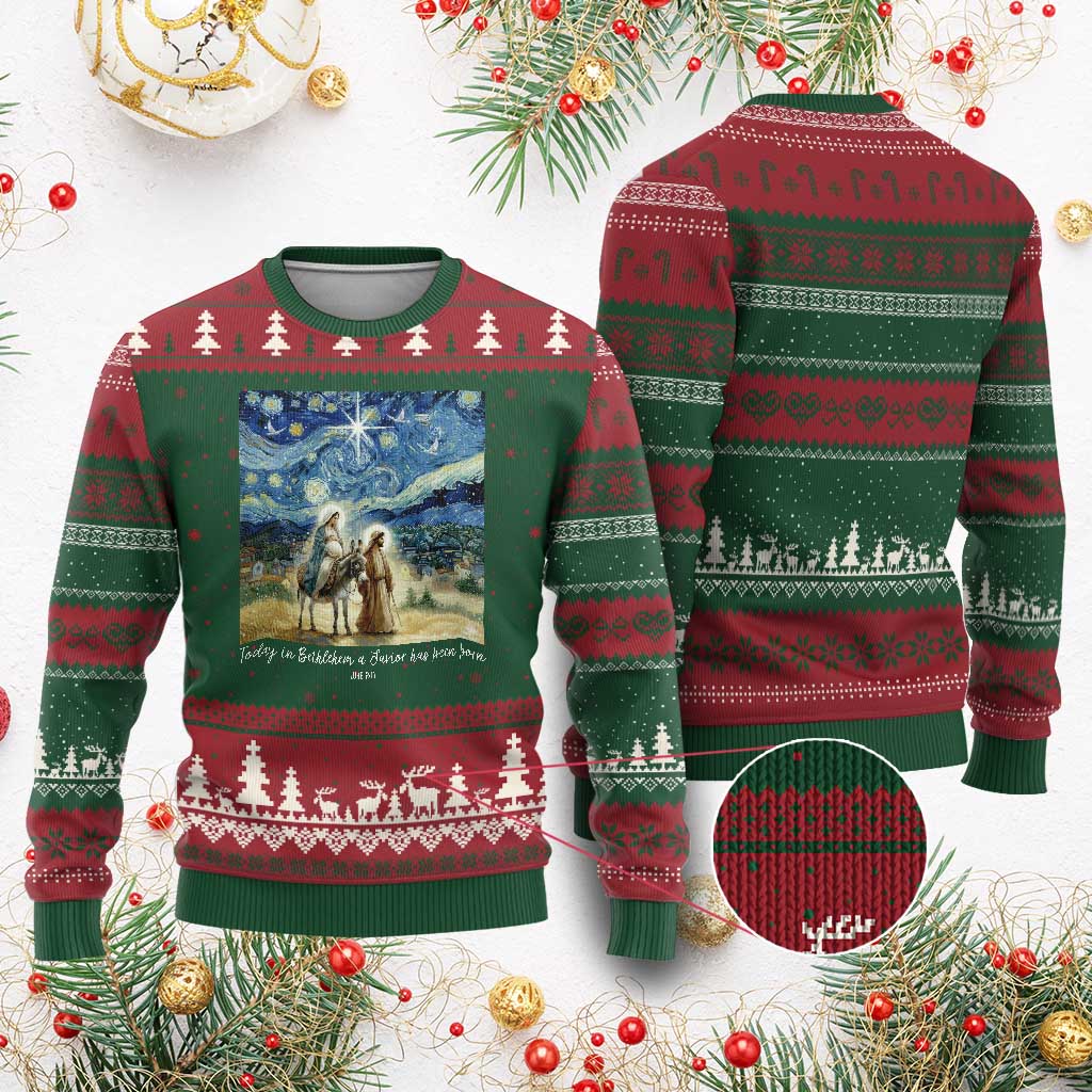 Bethlehem Starry Night Ugly Christmas Sweater Nativity Luke 2:11 Christian Xmas - Wonder Print Shop