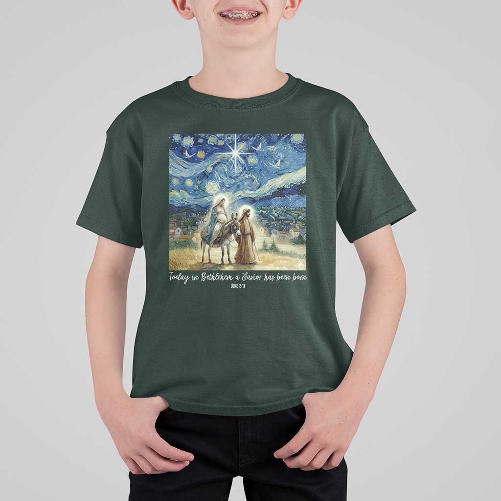 Bethlehem Starry Night T Shirt For Kid Nativity Luke 2:11 Christian Christmas - Wonder Print Shop