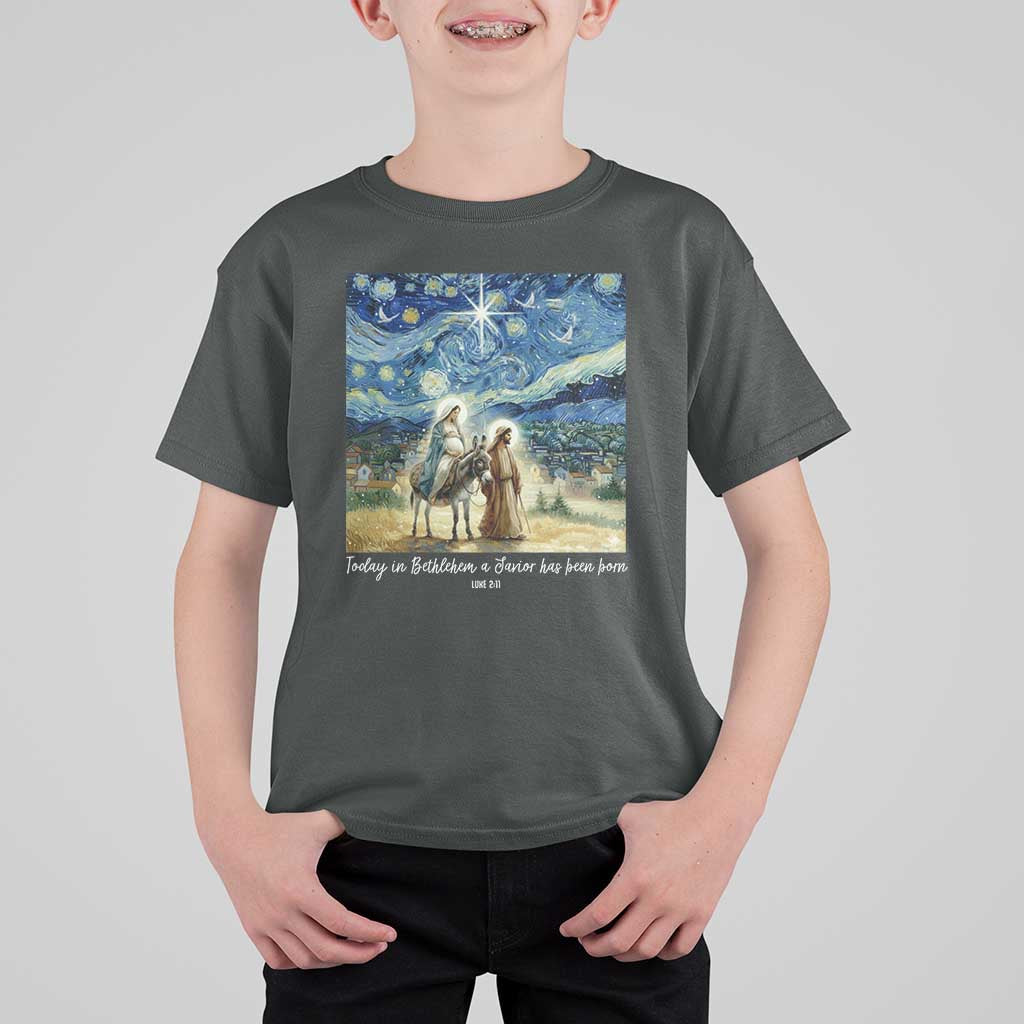 Bethlehem Starry Night T Shirt For Kid Nativity Luke 2:11 Christian Christmas - Wonder Print Shop