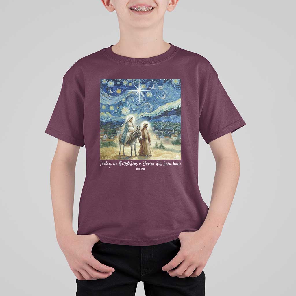 Bethlehem Starry Night T Shirt For Kid Nativity Luke 2:11 Christian Christmas - Wonder Print Shop