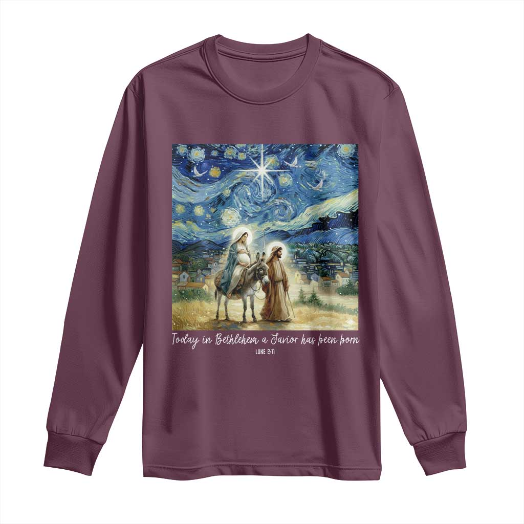 Bethlehem Starry Night Long Sleeve Shirt Nativity Luke 2:11 Christian Christmas - Wonder Print Shop