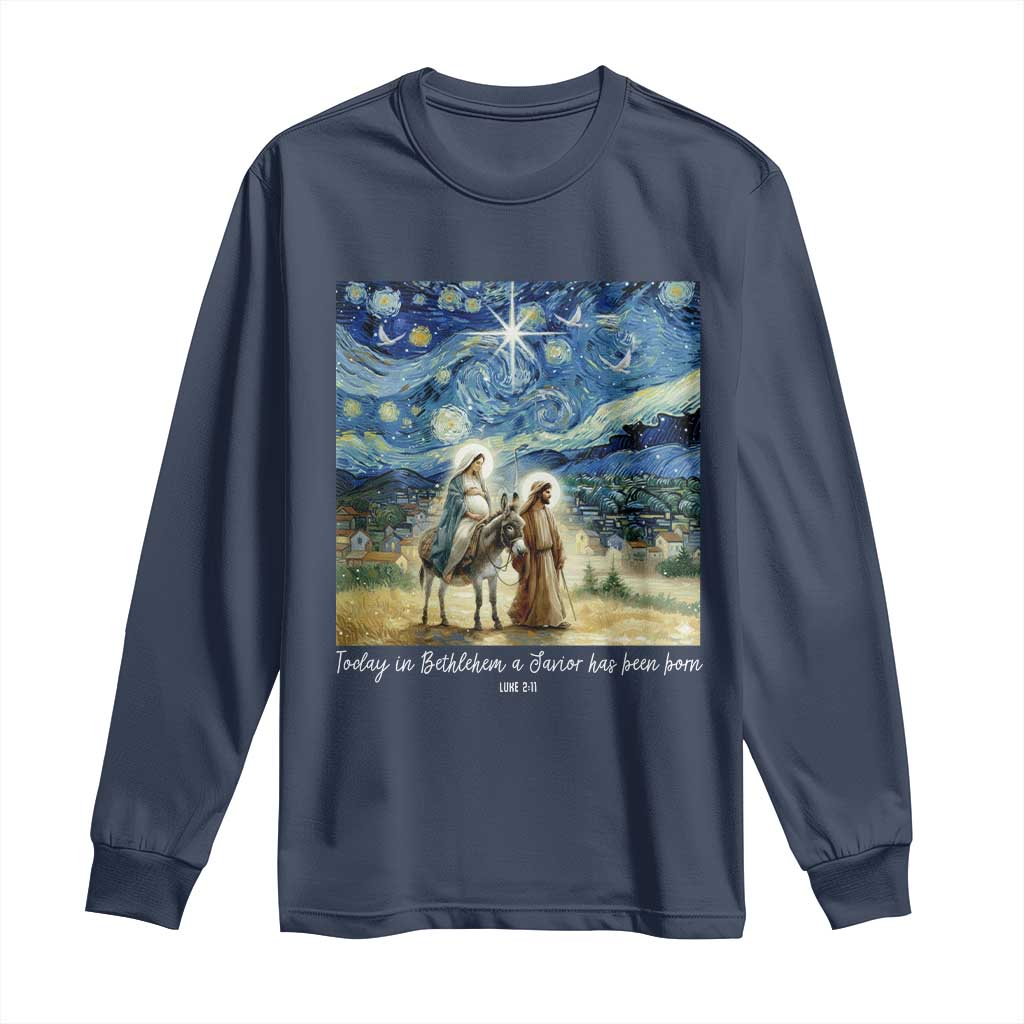 Bethlehem Starry Night Long Sleeve Shirt Nativity Luke 2:11 Christian Christmas - Wonder Print Shop