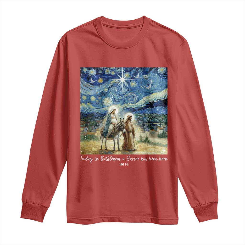 Bethlehem Starry Night Long Sleeve Shirt Nativity Luke 2:11 Christian Christmas - Wonder Print Shop