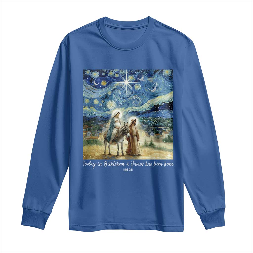Bethlehem Starry Night Long Sleeve Shirt Nativity Luke 2:11 Christian Christmas - Wonder Print Shop