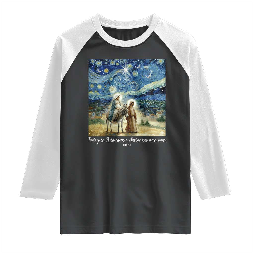 Bethlehem Starry Night Raglan Shirt Nativity Luke 2:11 Christian Christmas - Wonder Print Shop