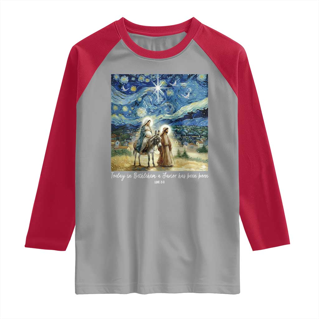 Bethlehem Starry Night Raglan Shirt Nativity Luke 2:11 Christian Christmas - Wonder Print Shop