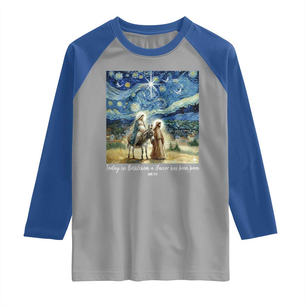 Bethlehem Starry Night Raglan Shirt Nativity Luke 2:11 Christian Christmas - Wonder Print Shop