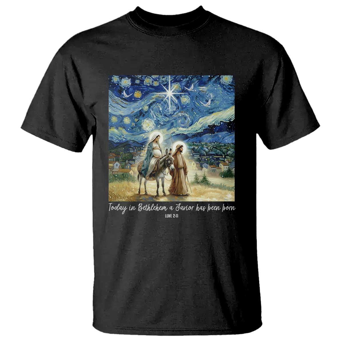 Bethlehem Starry Night T Shirt Nativity Luke 2:11 Christian Christmas - Wonder Print Shop