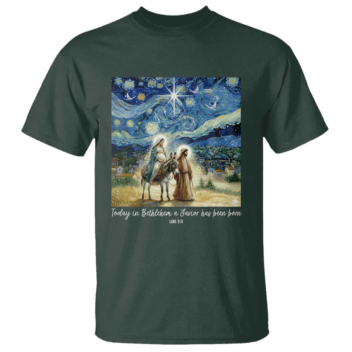 Bethlehem Starry Night T Shirt Nativity Luke 2:11 Christian Christmas - Wonder Print Shop