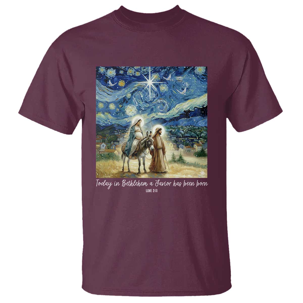 Bethlehem Starry Night T Shirt Nativity Luke 2:11 Christian Christmas - Wonder Print Shop
