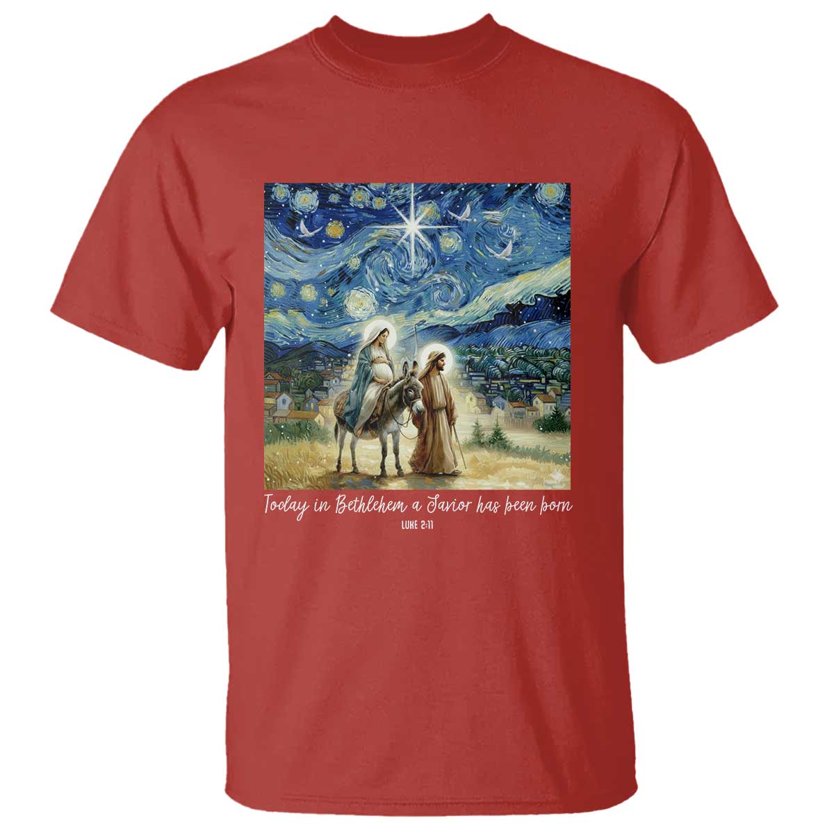 Bethlehem Starry Night T Shirt Nativity Luke 2:11 Christian Christmas - Wonder Print Shop