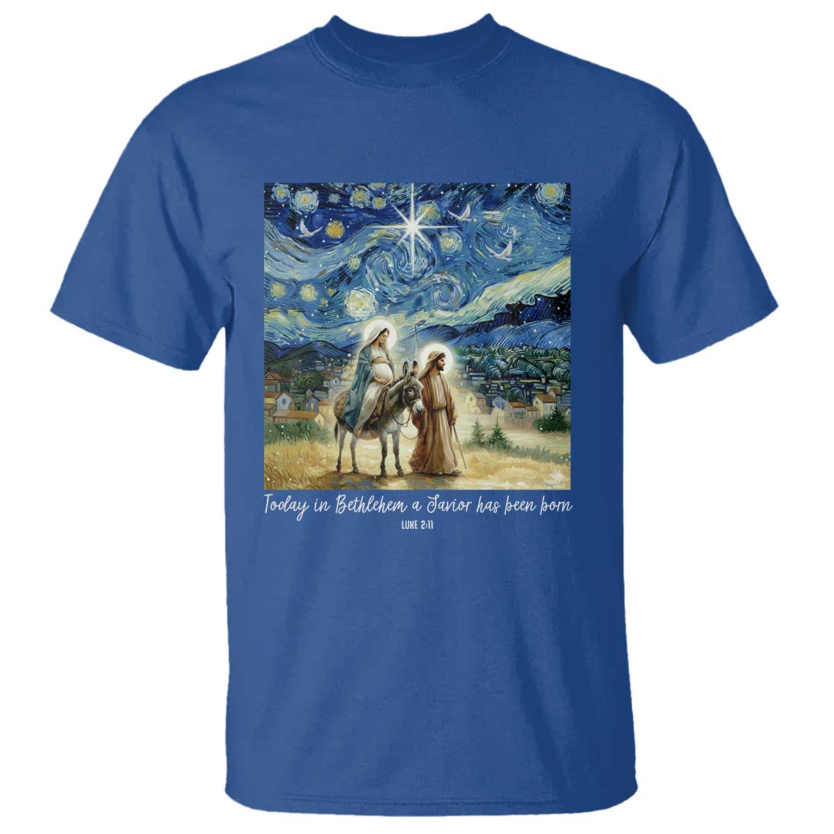 Bethlehem Starry Night T Shirt Nativity Luke 2:11 Christian Christmas - Wonder Print Shop