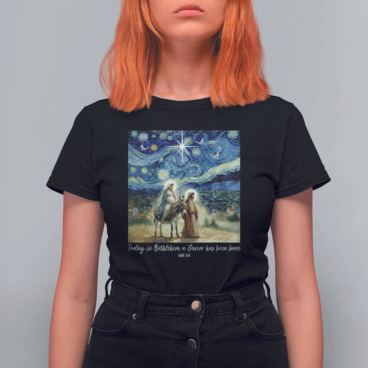 Bethlehem Starry Night T Shirt For Women Nativity Luke 2:11 Christian Christmas - Wonder Print Shop