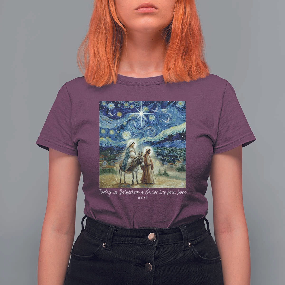 Bethlehem Starry Night T Shirt For Women Nativity Luke 2:11 Christian Christmas - Wonder Print Shop