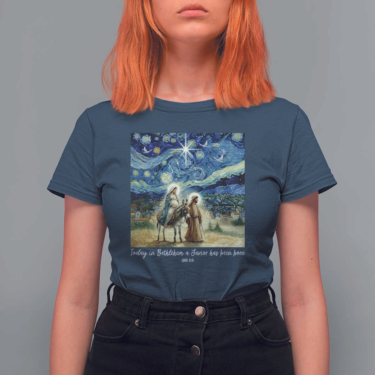 Bethlehem Starry Night T Shirt For Women Nativity Luke 2:11 Christian Christmas - Wonder Print Shop