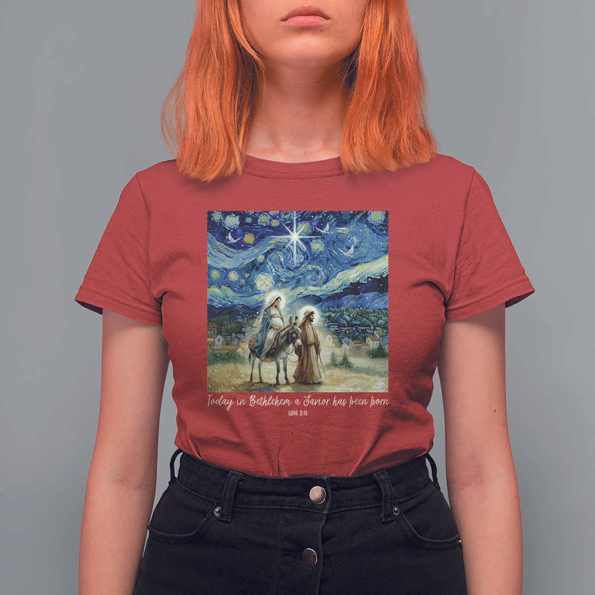 Bethlehem Starry Night T Shirt For Women Nativity Luke 2:11 Christian Christmas - Wonder Print Shop