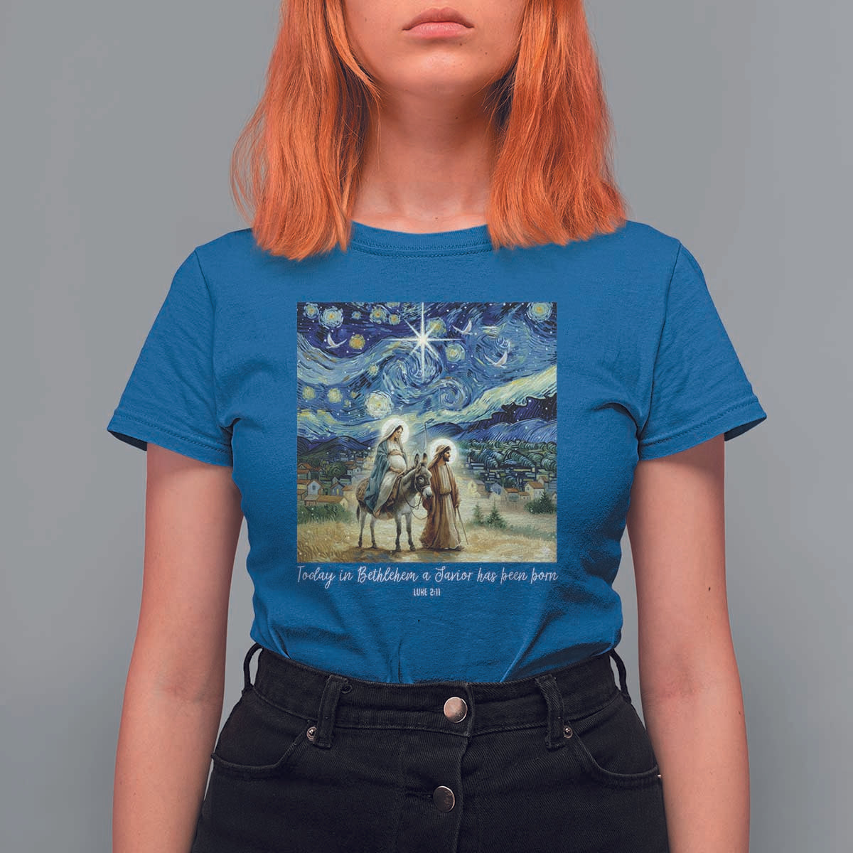 Bethlehem Starry Night T Shirt For Women Nativity Luke 2:11 Christian Christmas - Wonder Print Shop