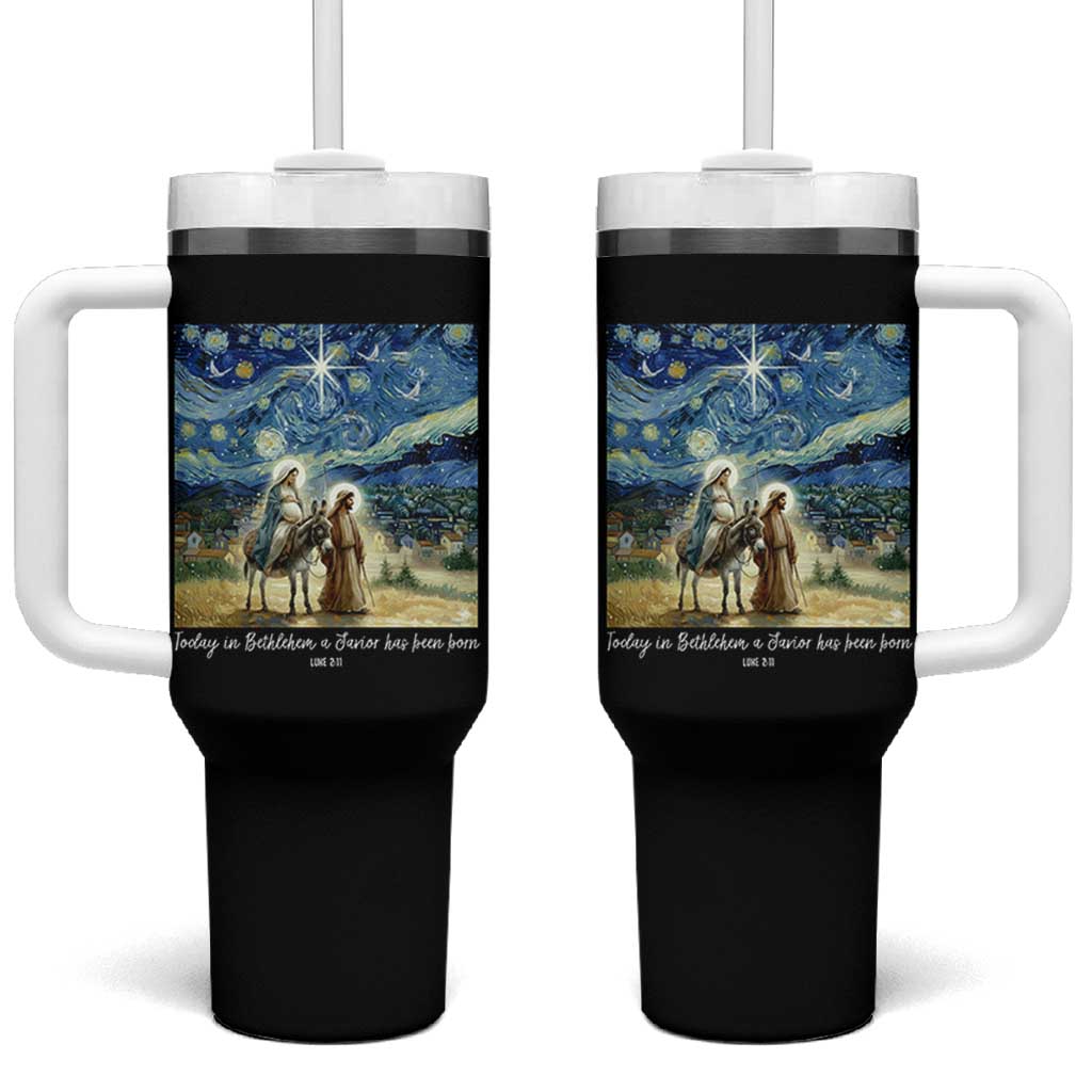 Bethlehem Starry Night Tumbler With Handle Nativity Luke 2:11 Christian Christmas - Wonder Print Shop