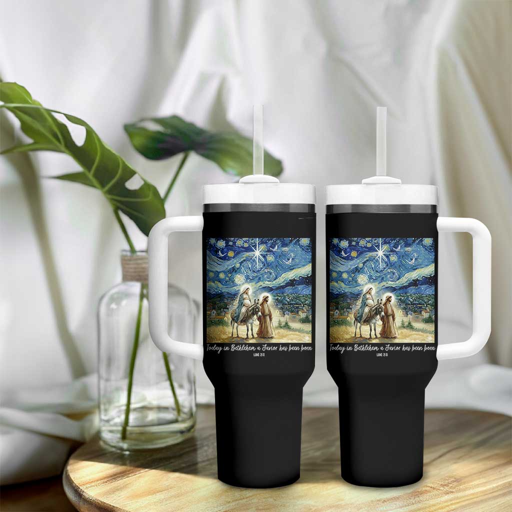 Bethlehem Starry Night Tumbler With Handle Nativity Luke 2:11 Christian Christmas - Wonder Print Shop