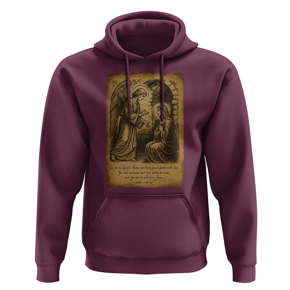 Virgin Mary Hoodie Angel Gabriel Luke 1:30 Christian - Wonder Print Shop