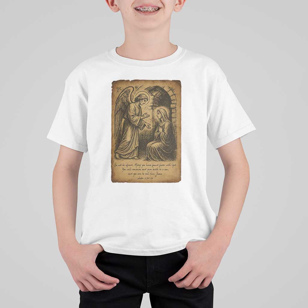Virgin Mary T Shirt For Kid Angel Gabriel Luke 1:30 Christian - Wonder Print Shop