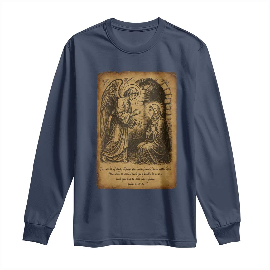 Virgin Mary Long Sleeve Shirt Angel Gabriel Luke 1:30 Christian - Wonder Print Shop