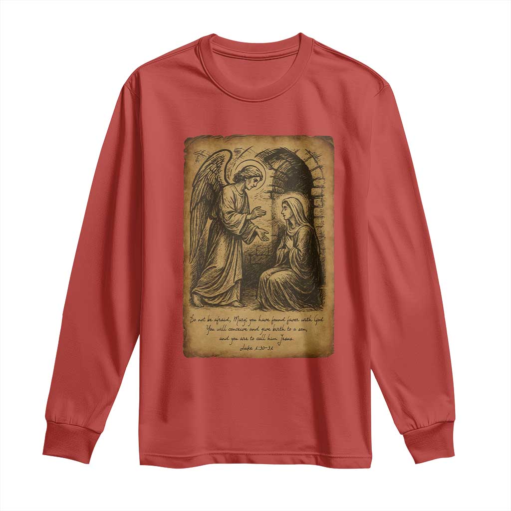 Virgin Mary Long Sleeve Shirt Angel Gabriel Luke 1:30 Christian - Wonder Print Shop
