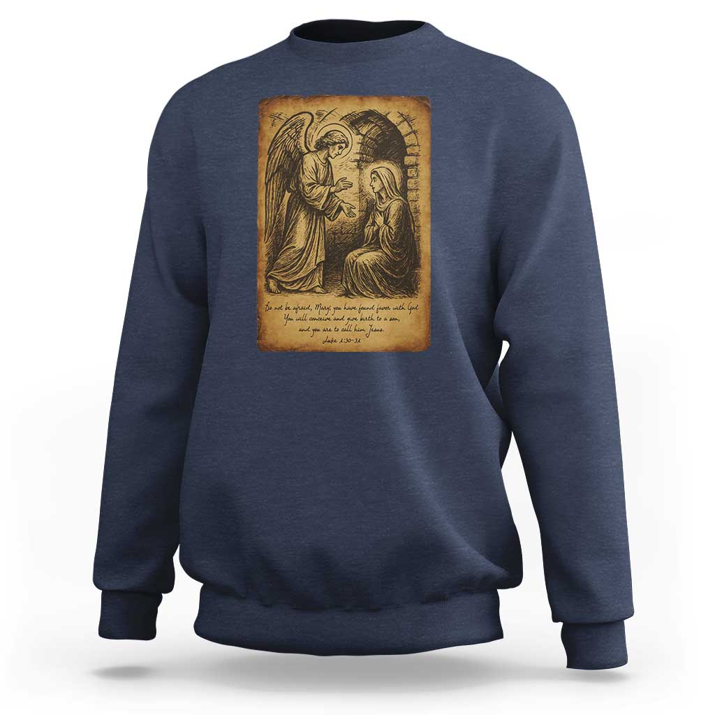Virgin Mary Sweatshirt Angel Gabriel Luke 1:30 Christian - Wonder Print Shop
