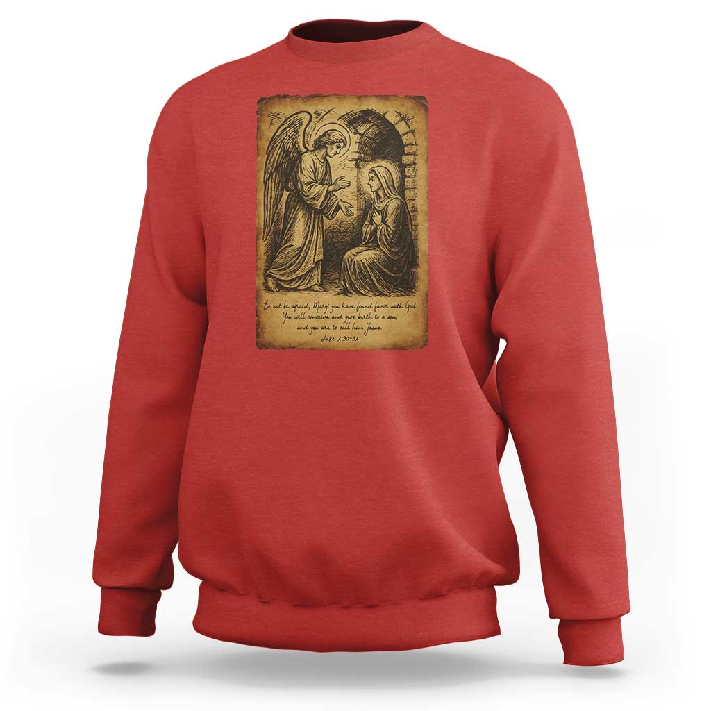 Virgin Mary Sweatshirt Angel Gabriel Luke 1:30 Christian - Wonder Print Shop