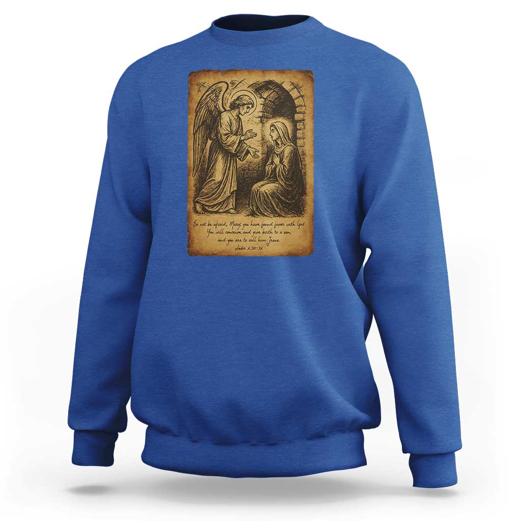 Virgin Mary Sweatshirt Angel Gabriel Luke 1:30 Christian - Wonder Print Shop