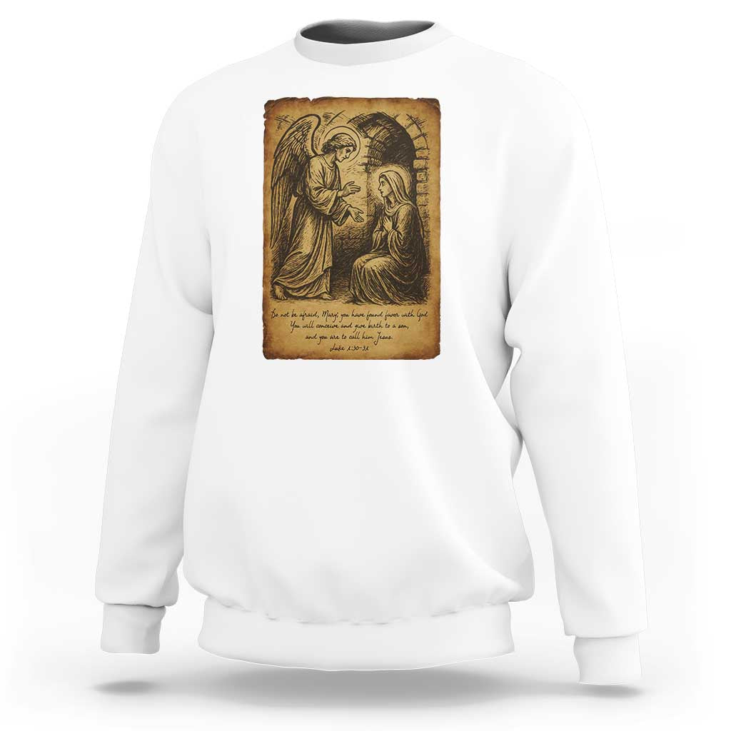 Virgin Mary Sweatshirt Angel Gabriel Luke 1:30 Christian - Wonder Print Shop