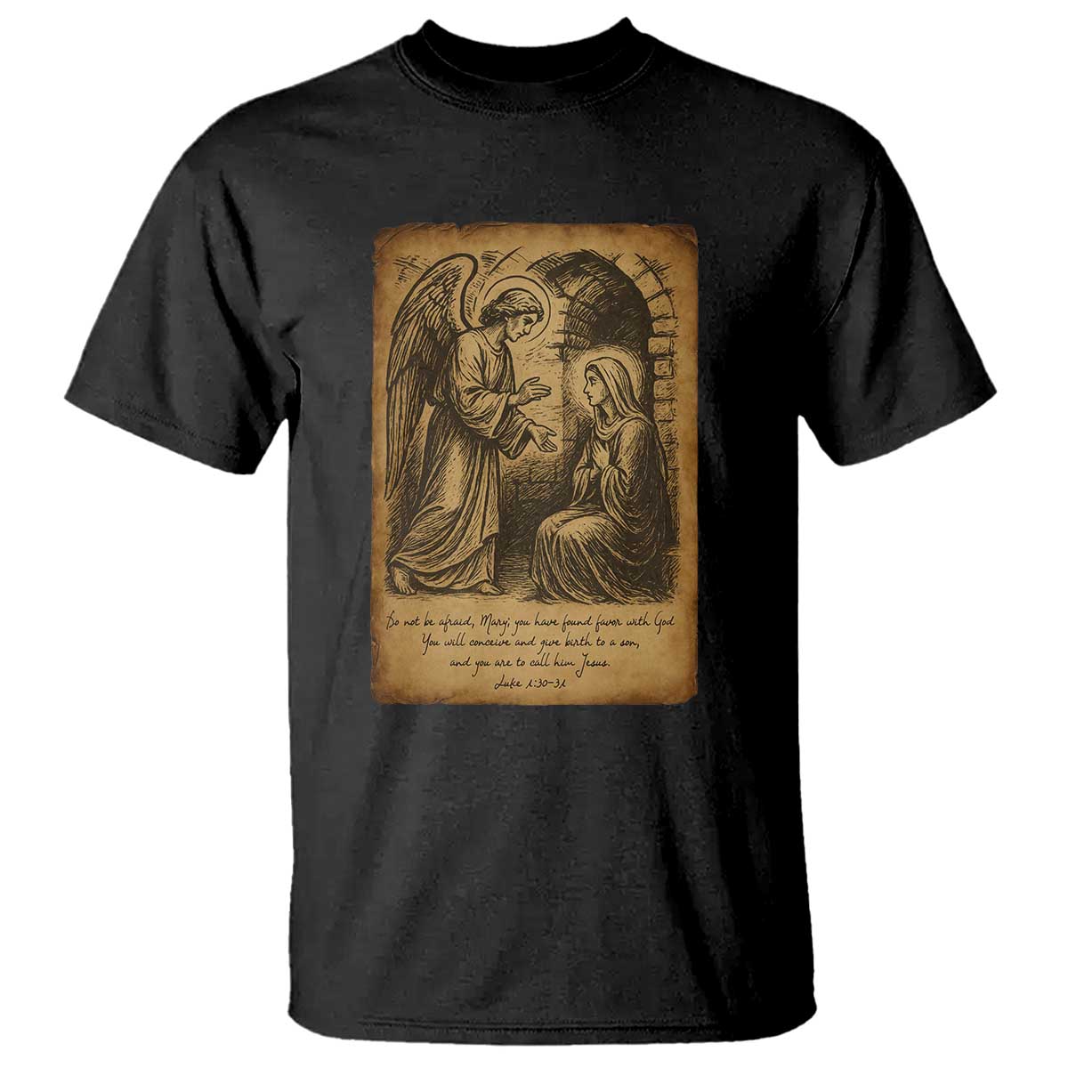 Virgin Mary T Shirt Angel Gabriel Luke 1:30 Christian - Wonder Print Shop
