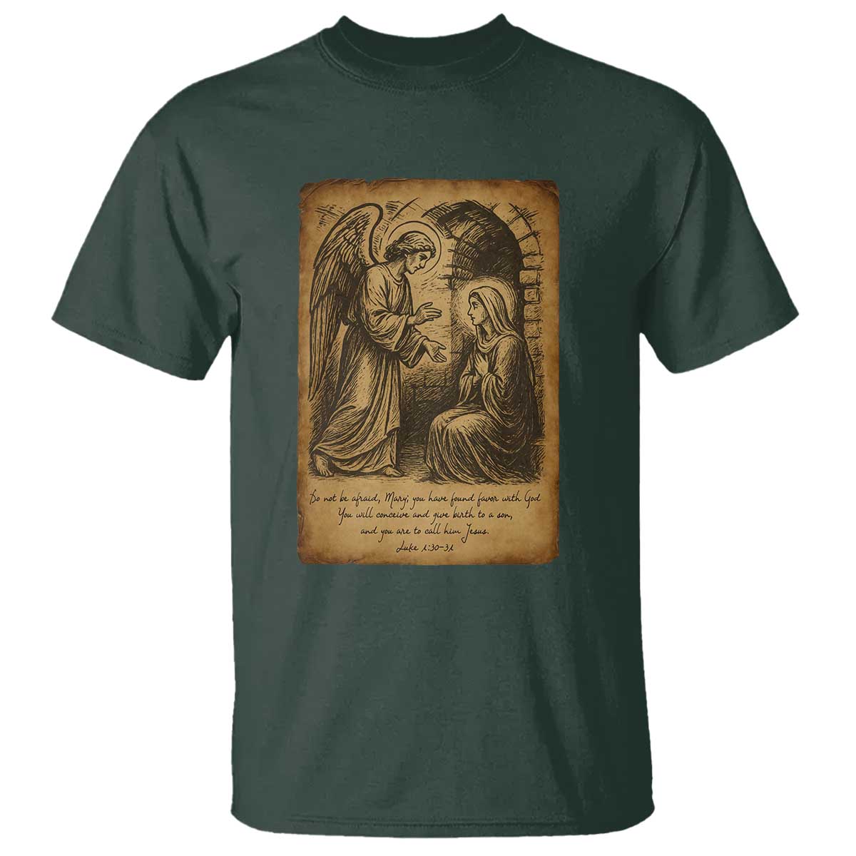 Virgin Mary T Shirt Angel Gabriel Luke 1:30 Christian - Wonder Print Shop