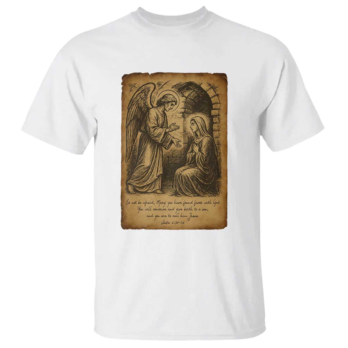 Virgin Mary T Shirt Angel Gabriel Luke 1:30 Christian - Wonder Print Shop