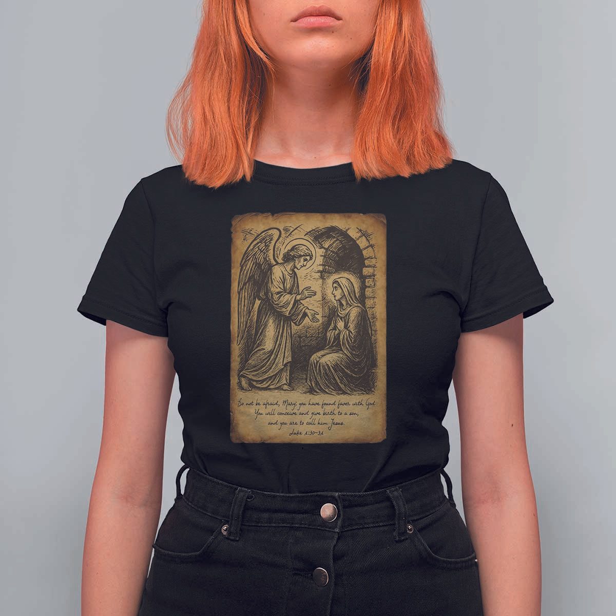 Virgin Mary T Shirt For Women Angel Gabriel Luke 1:30 Christian - Wonder Print Shop