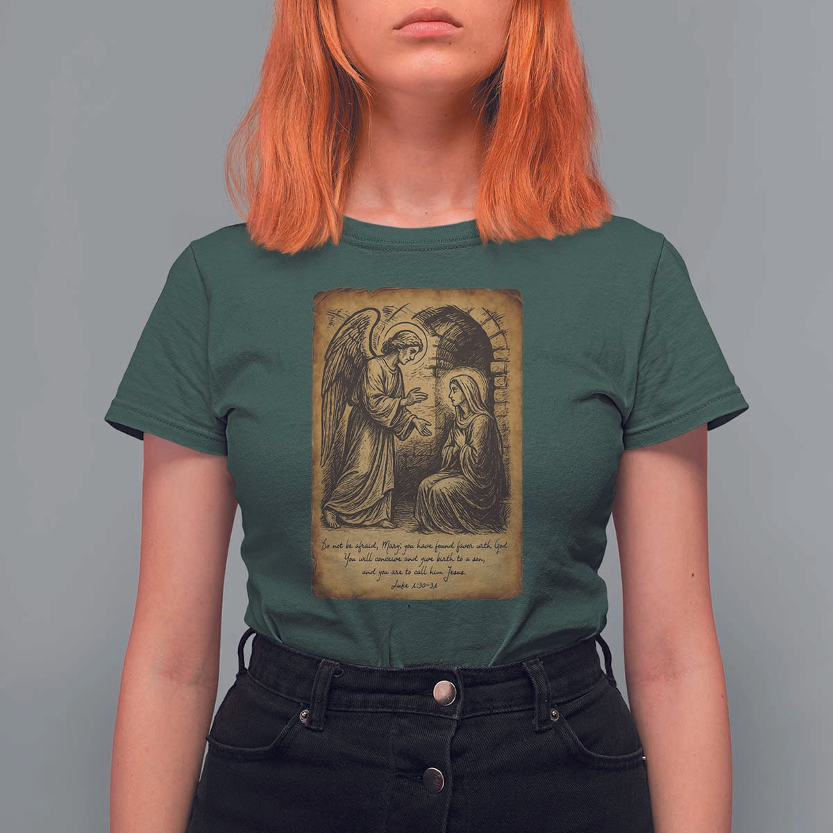 Virgin Mary T Shirt For Women Angel Gabriel Luke 1:30 Christian - Wonder Print Shop