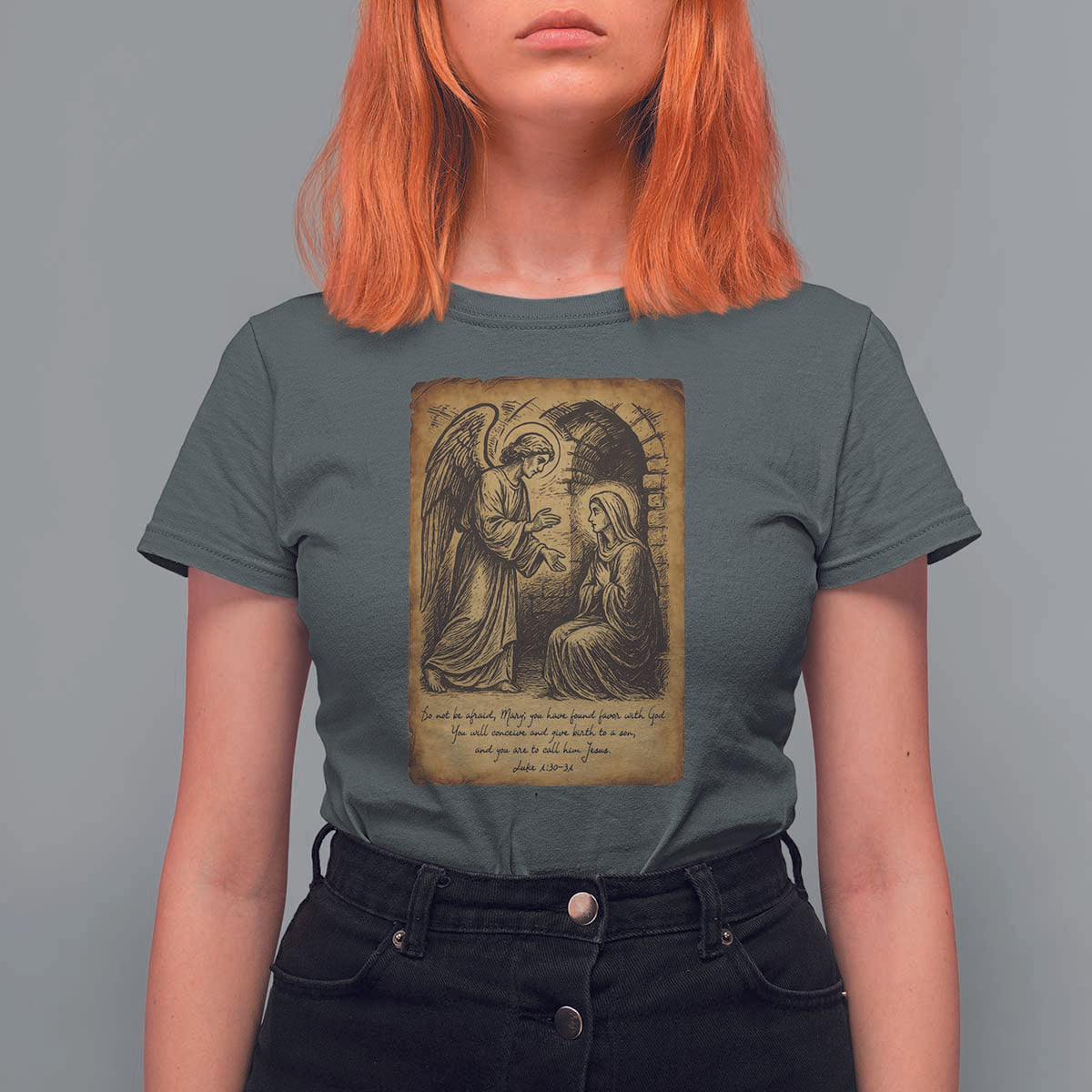 Virgin Mary T Shirt For Women Angel Gabriel Luke 1:30 Christian - Wonder Print Shop