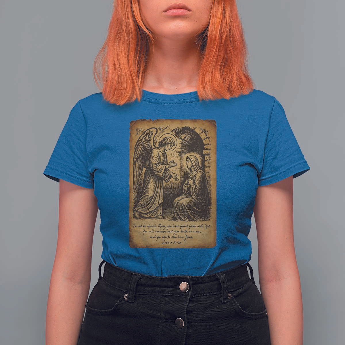 Virgin Mary T Shirt For Women Angel Gabriel Luke 1:30 Christian - Wonder Print Shop