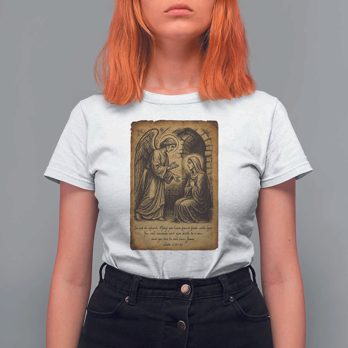 Virgin Mary T Shirt For Women Angel Gabriel Luke 1:30 Christian - Wonder Print Shop