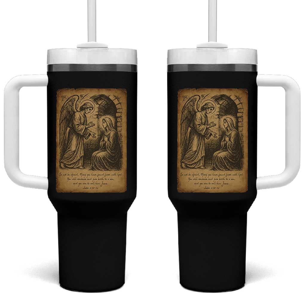 Virgin Mary Tumbler With Handle Angel Gabriel Luke 1:30 Christian - Wonder Print Shop