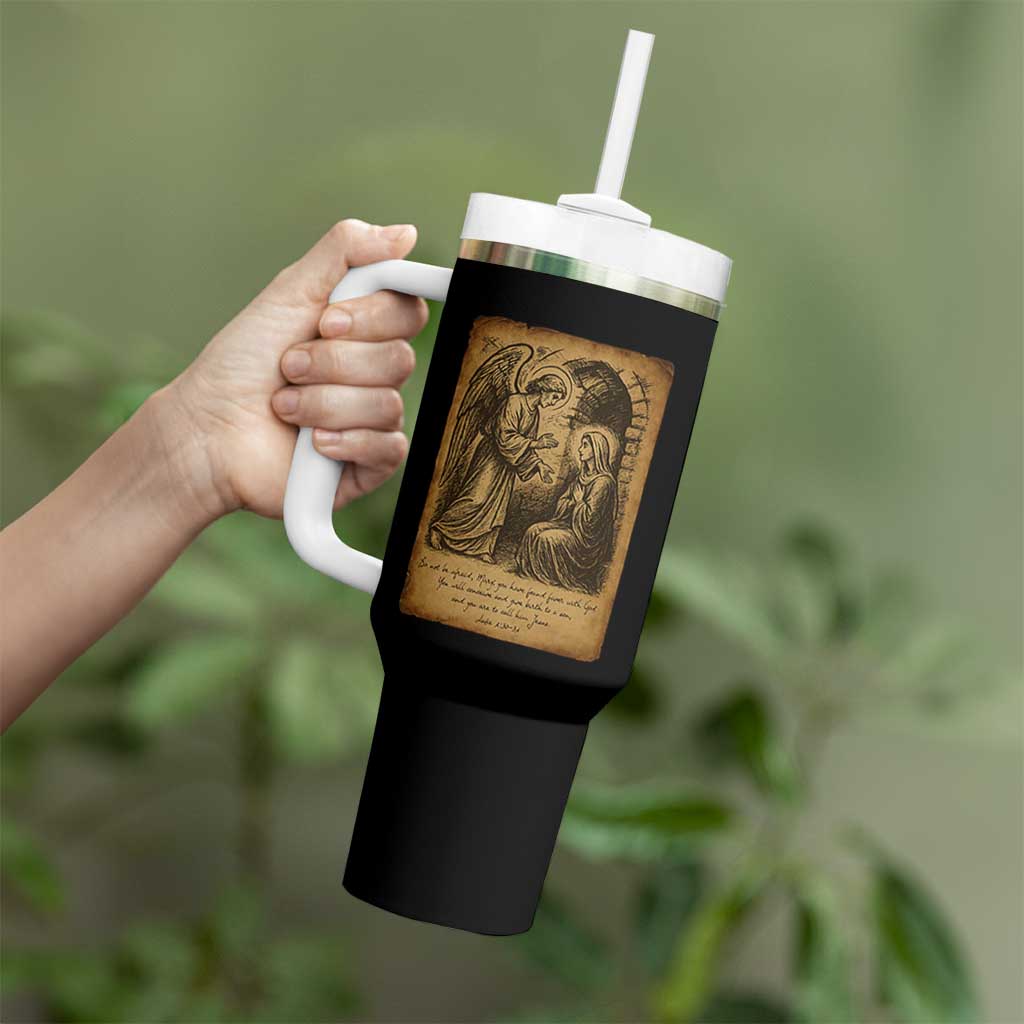 Virgin Mary Tumbler With Handle Angel Gabriel Luke 1:30 Christian - Wonder Print Shop