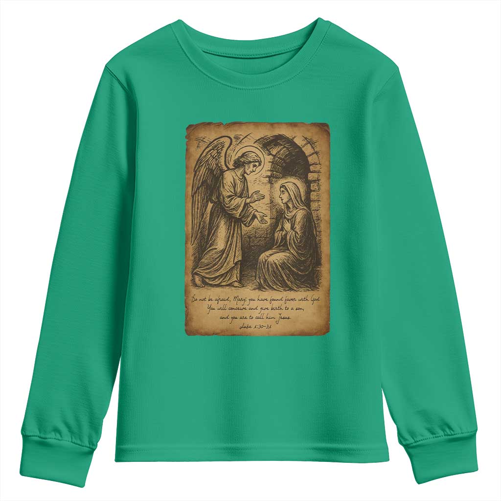 Virgin Mary Youth Sweatshirt Angel Gabriel Luke 1:30 Christian - Wonder Print Shop